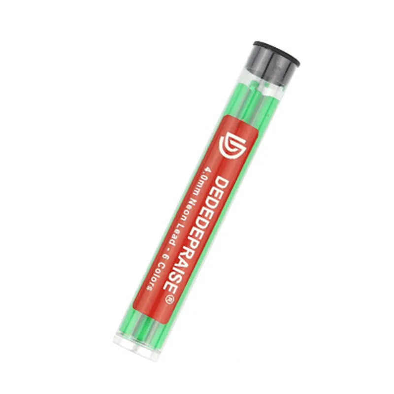 4.0mm mechanical drawing pencil with six tubes of coloured lead refills in blue green orange yellow rose red orange red