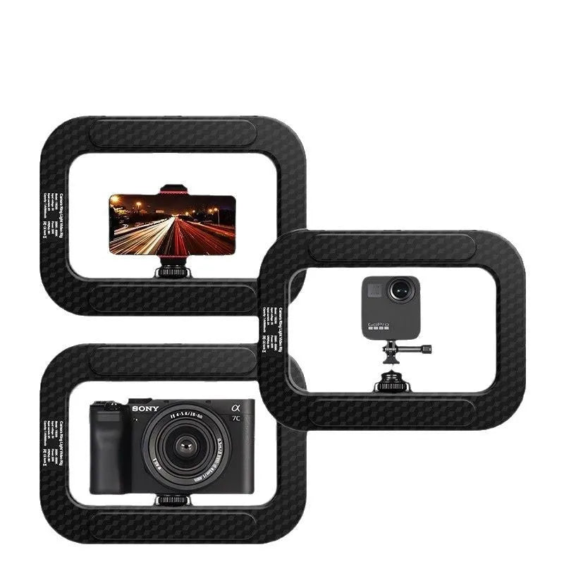 Mobile phone fill-in light kit with adjustable colour temperature display and metallic desktop bracket
