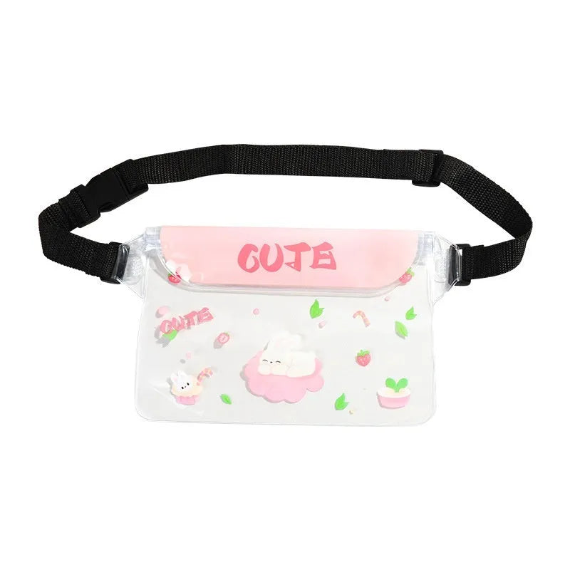 Waterproof mobile phone waist bag with adjustable strap and touch screen, free size PVC, blue kitten cool colour variant