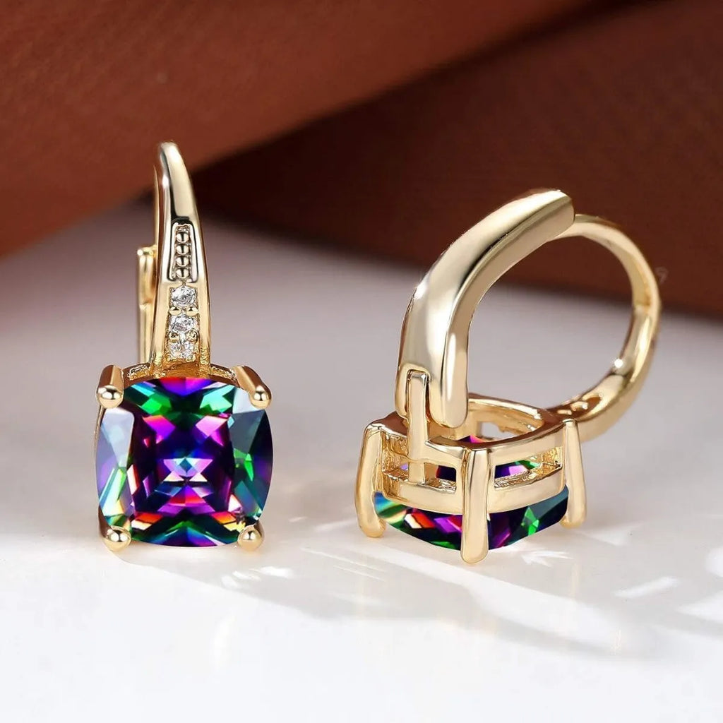 Square geometric moissanite ear clip jewellery in gold or silver electroplated finishes