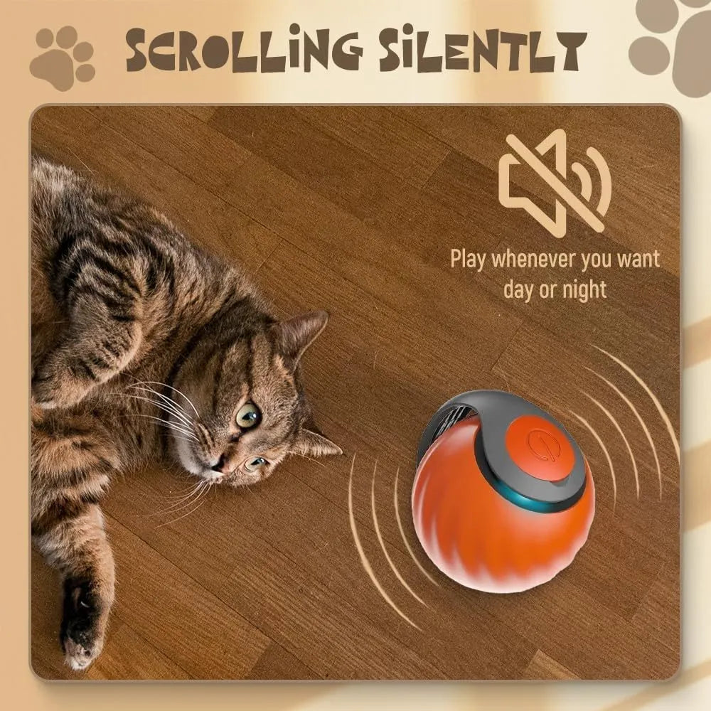 Interactive red rolling ball pet toy for cats and dogs with touch control activation