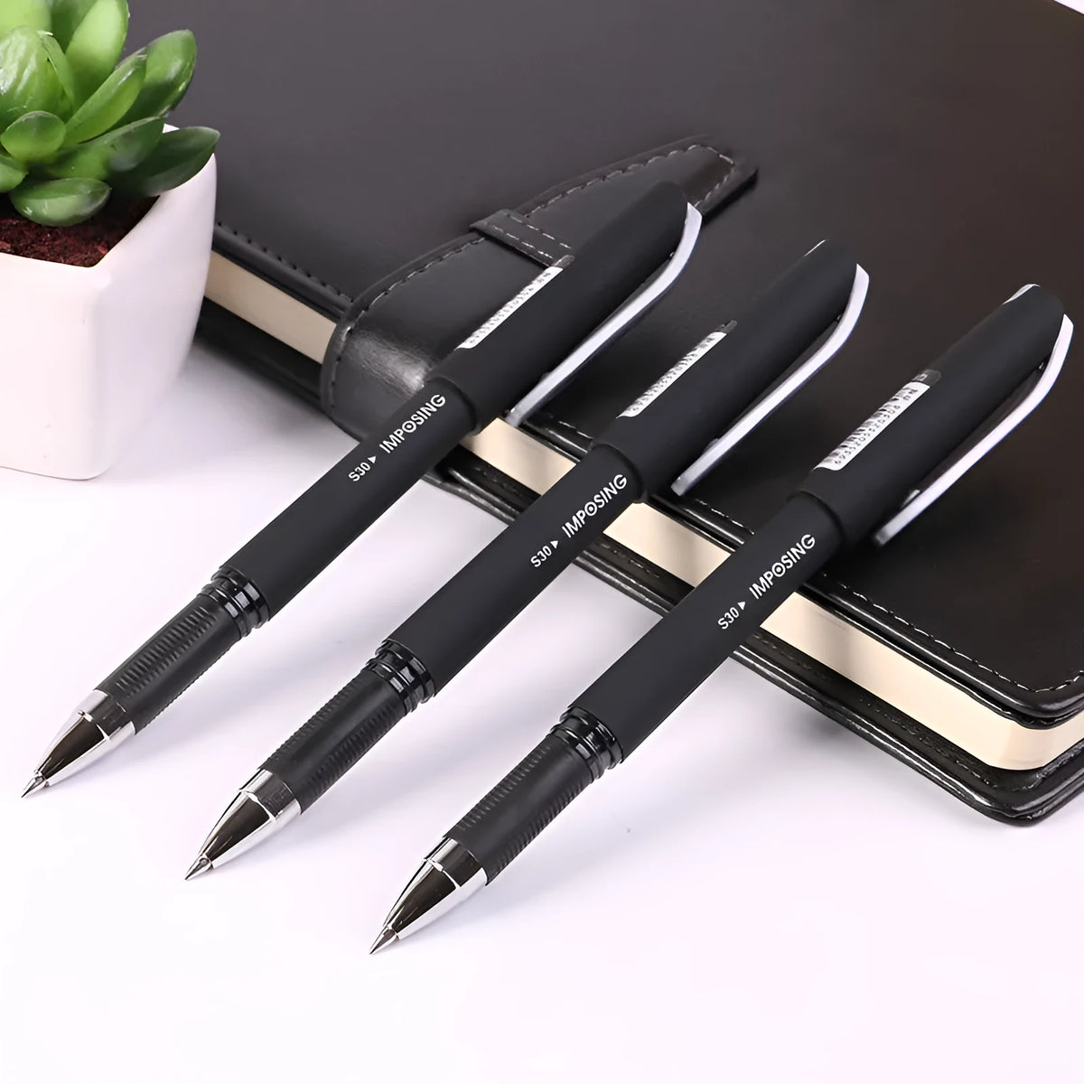 Frosted black carbon pen with 0.5mm tip, model S30, on white background