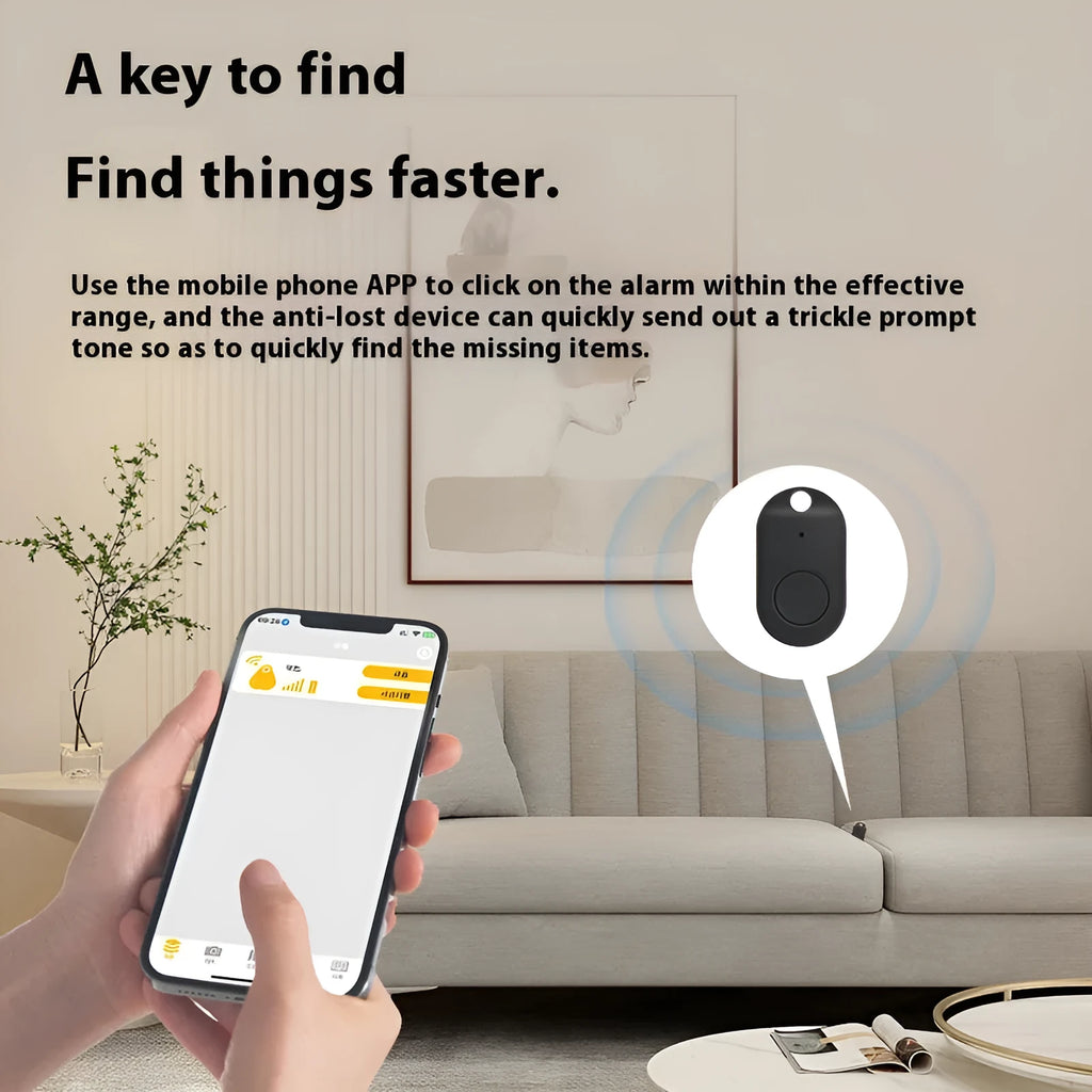 Bluetooth anti-loss device, ABS, 20x26x10mm, with bidirectional search and selfie remote, shown in five colours