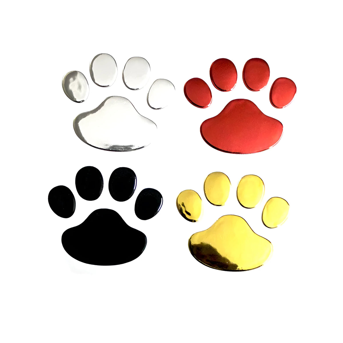 PVC footprint 3D body decoration sticker with chrome finish, 60x60mm foot size, in Silver, Gold, Red, or Black.