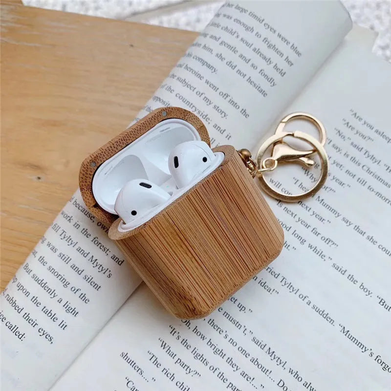 Carbonised bamboo wood clamshell cover for AirPods 1 and 2 charging cases