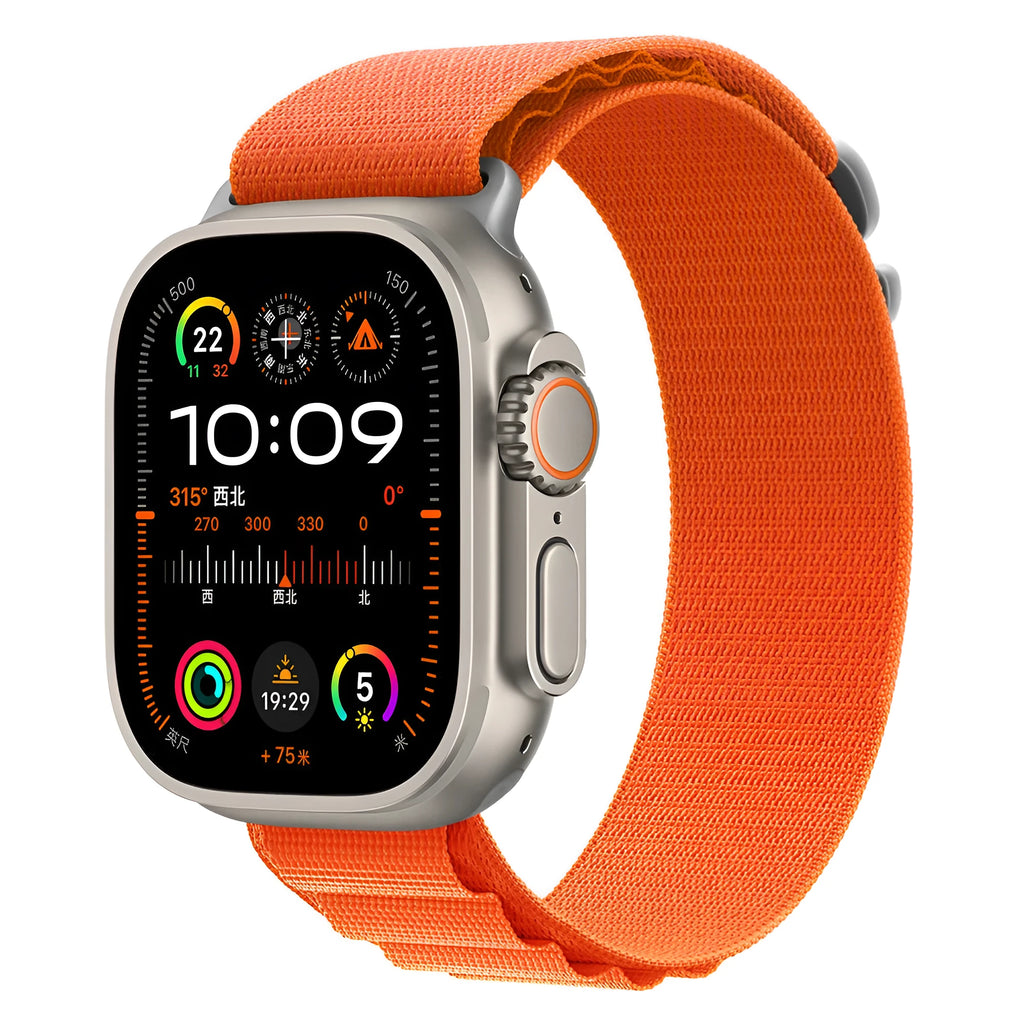 Nylon looped watch strap in green, orange, starlight, black, olive, blue and indigo for 38/40/41mm and 42/44/45/46/49mm cases