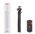Black octopus-style flexible leg tripod with mobile phone clip attached, FT-01 model extended to 360mm