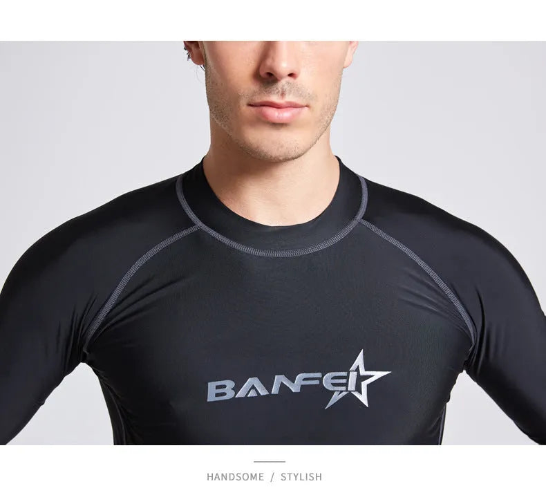 Men's quick-drying half sleeve nylon wetsuit top and pants for snorkelling and surfing