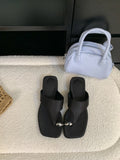 Wedge flip-flops for women, microfiber upper, rubber sole, square toe, available in multiple colours, summer beach slippers