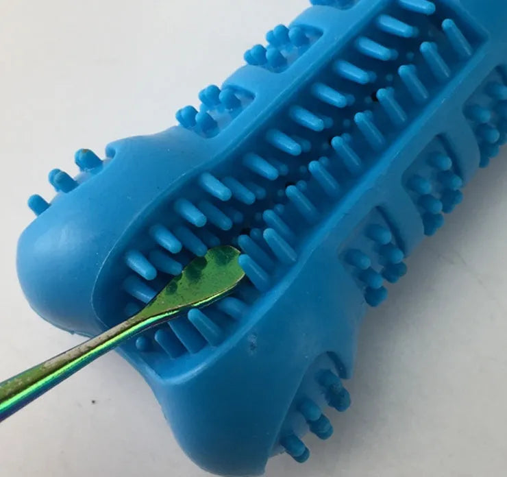 Silicone dog molar stick bone-shaped toothbrush with all-side bristles in blue and green
