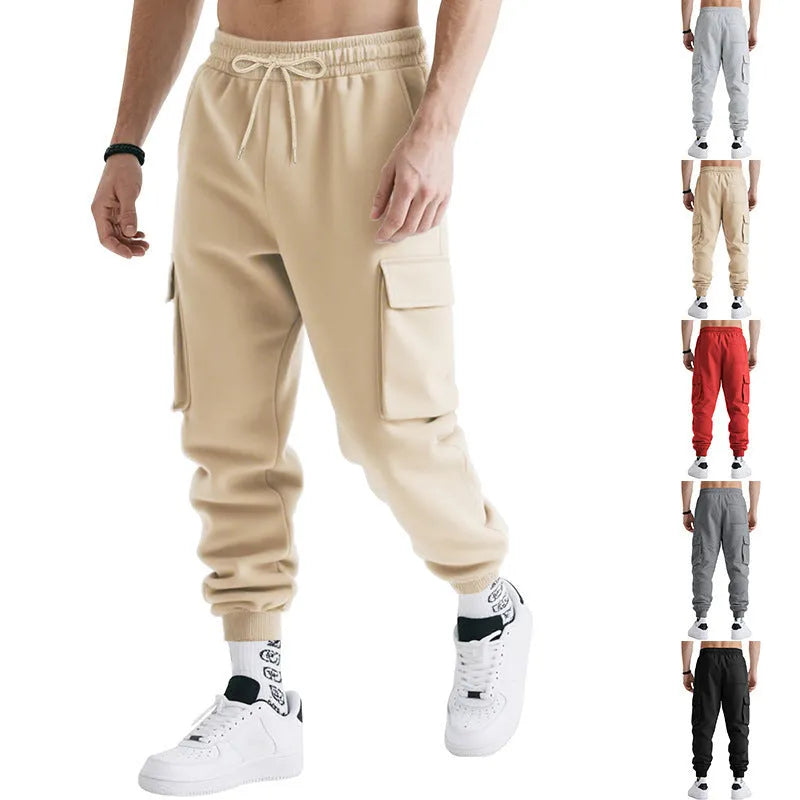 Men's loose multi-pocket workwear trousers in polyester blend, mid waist, available in five colours and sizes S to XXXL