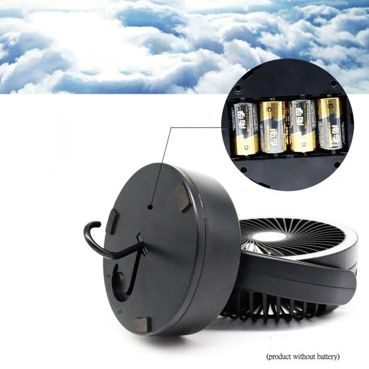 Black ABS tent LED fan light with combined ceiling fan and lantern, 17.5 x 12.9 x 22.0 cm, battery operated