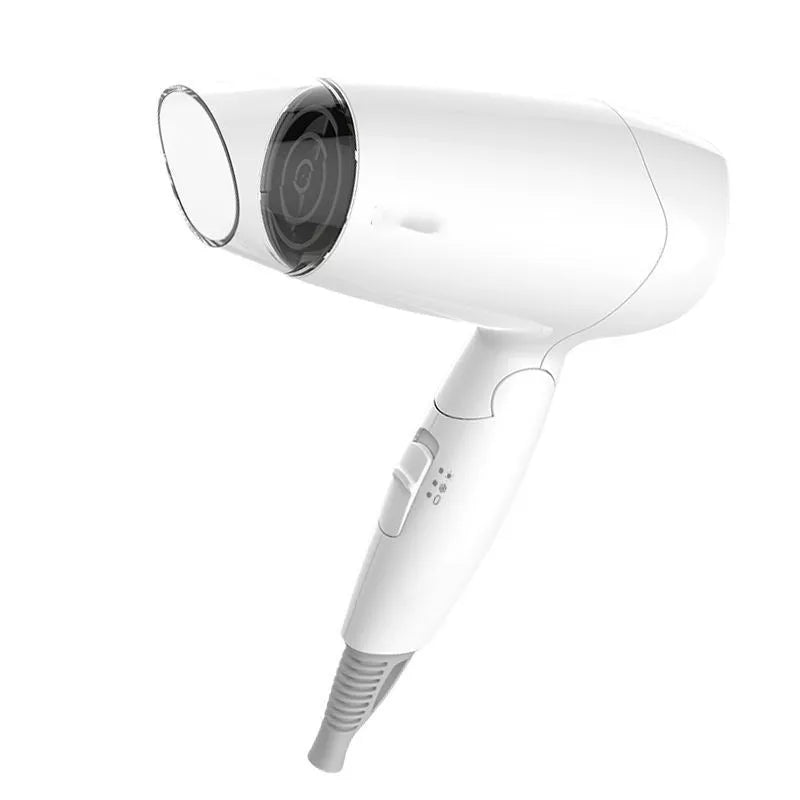 Portable Moon White hair dryer with 1400W rated power, 150cm cord, and national standard plug for household and travel use.