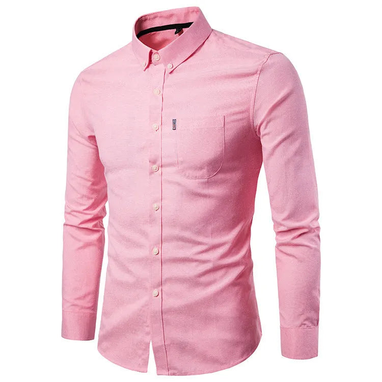 Men's slim long sleeve dress shirt in plain pattern, vinylon fabric, available in multiple colours