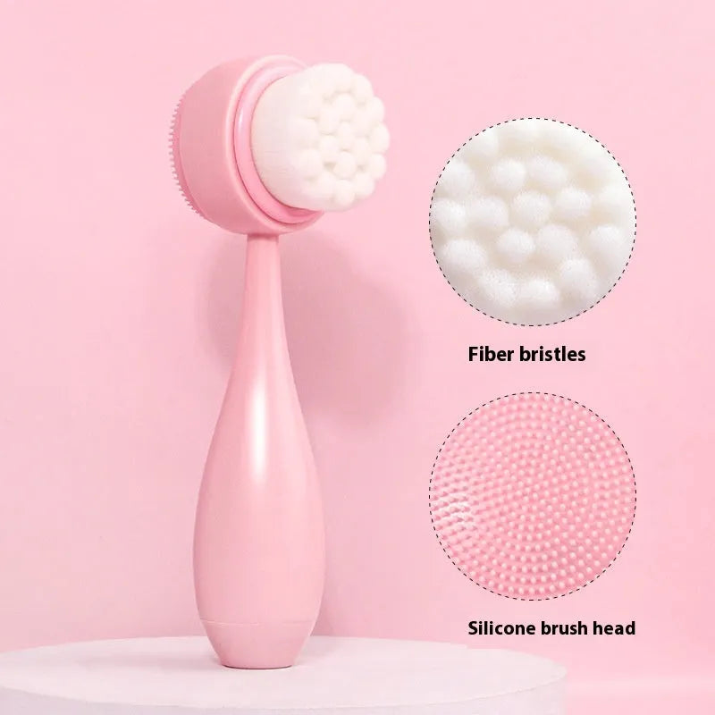 Facial brush set with coral fleece headband and nylon bristles in purple, grey, white or pink
