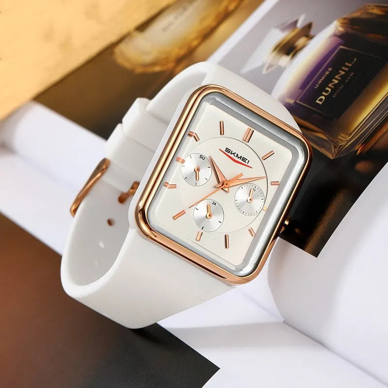Square silicone waterproof digital watch for girls with multi-functional display in various colour options