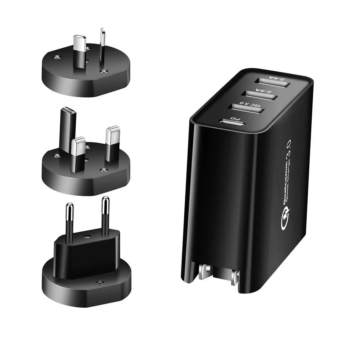 Fast charging wall charger with multiple USB ports in black or white ABS plastic housing