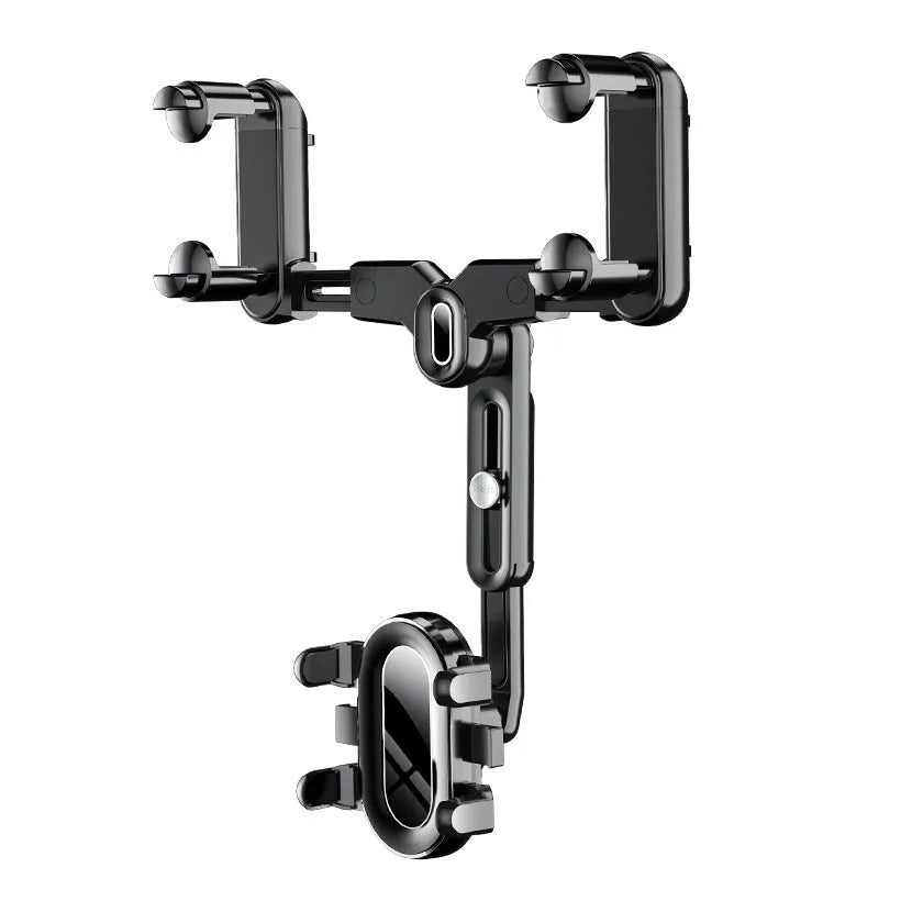 Retractable car phone holder mounted on rearview mirror with adjustable bracket for 4.0-7.0 inch mobile devices