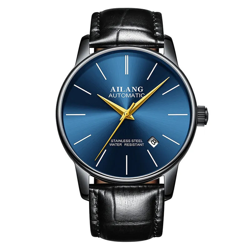 Men's automatic mechanical watch with round stainless steel case, compass function, and sapphire crystal