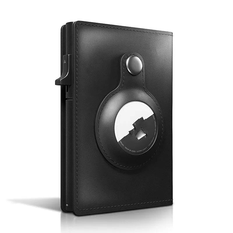 Genuine leather Crazy Horse card holder wallet with multiple card slots and air tag compartment in brown finish