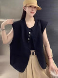 Women's sleeveless polyester vest in milky white with loose fit and pocket details