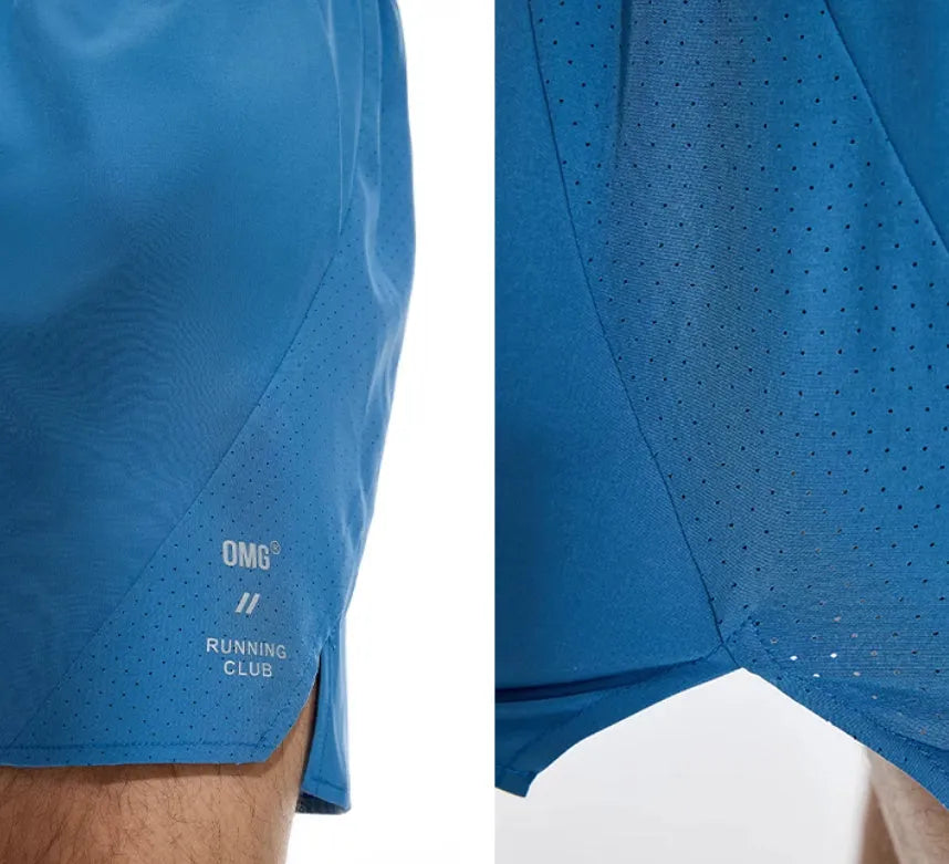 Black running shorts with laser-punched stitching on a manikin, showing stretch fabric for training.