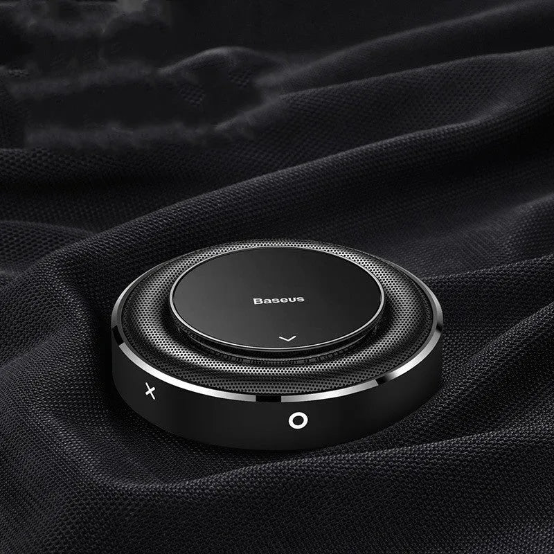 Aluminium alloy round car fragrance seat with aromatherapy tablets in black, red, or silver.