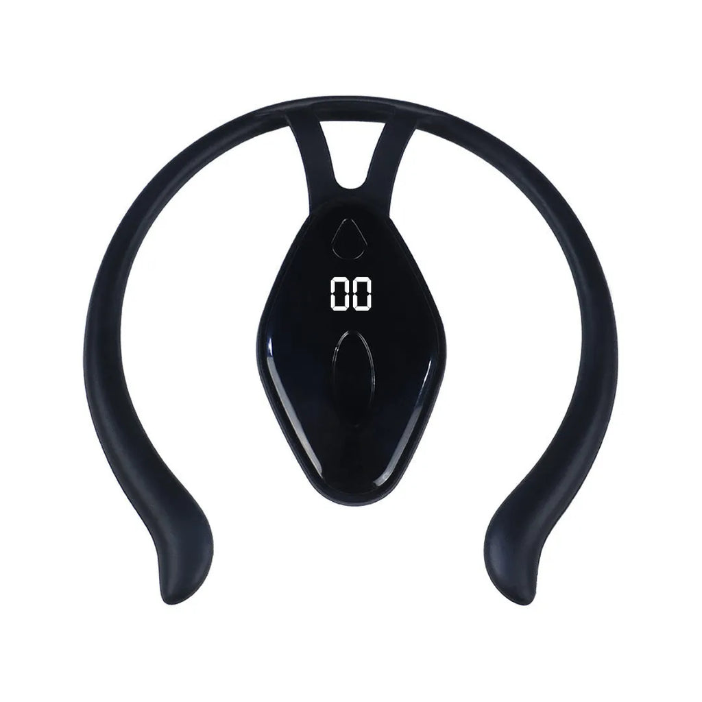 Children's portable posture corrector with LCD display, vibration reminder, USB charging, in black or orange.