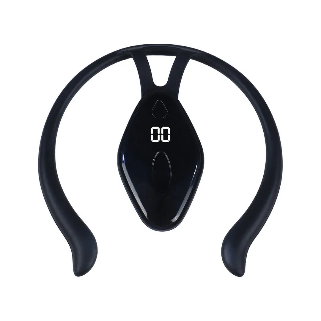 Children's portable posture corrector with LCD display, vibration reminder, USB charging, in black or orange.