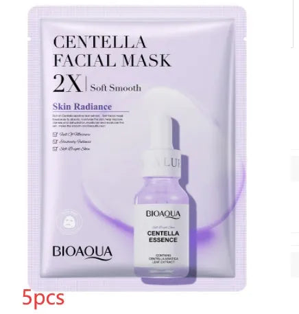 Set of collagen, hyaluronic acid, vitamin C and Centella Asiatica gel face sheet masks in 30g sachets.