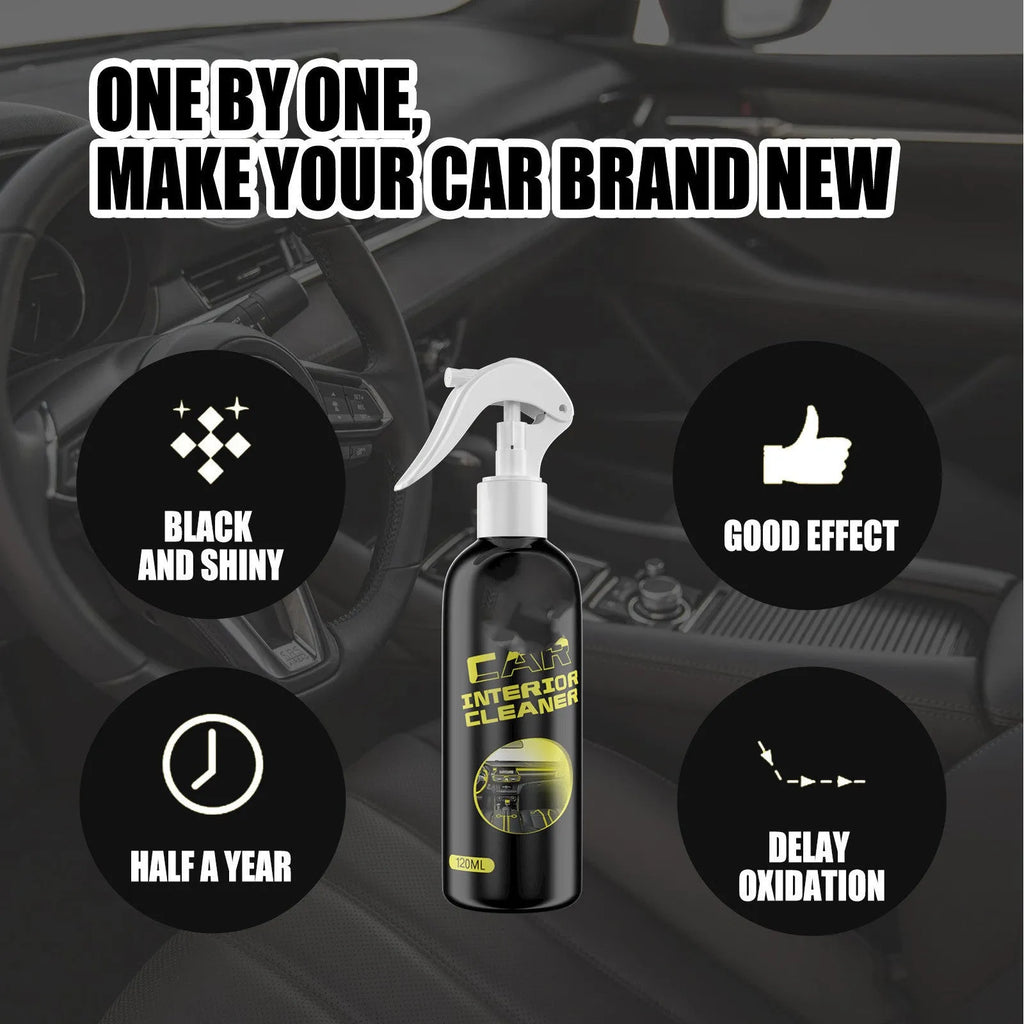 120ml bottle of car interior renovation cleaner for leather, plastic, and dashboard surfaces.