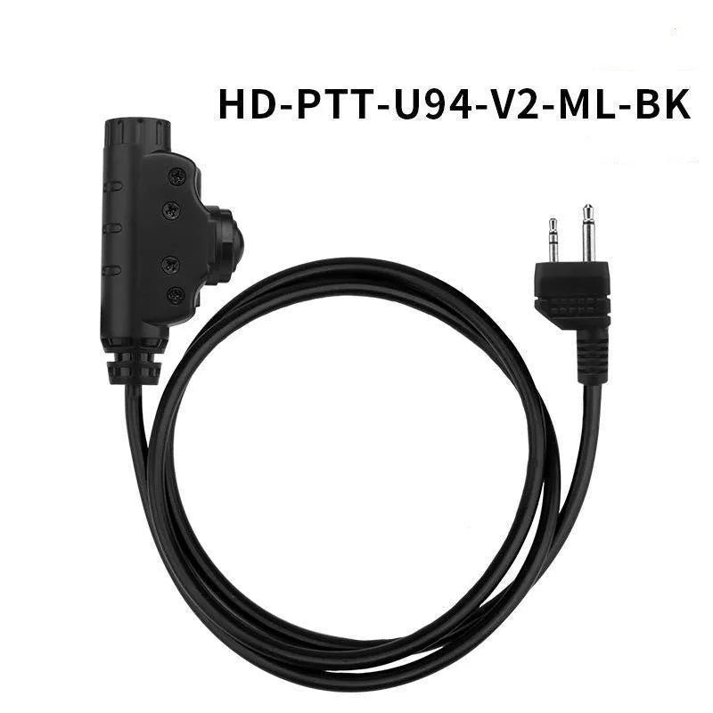 WoSporT Tactical U94 V2 PTT Headset Adapter, black ABS cable, approximately 90cm, with PTT switch