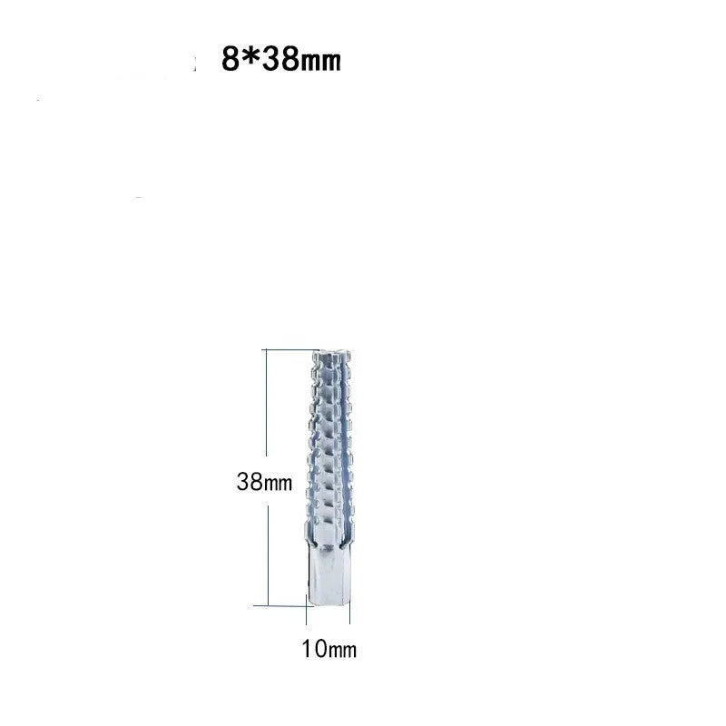 Metal Christmas tree barbed expansion tube screws in various sizes for concrete and brick walls.