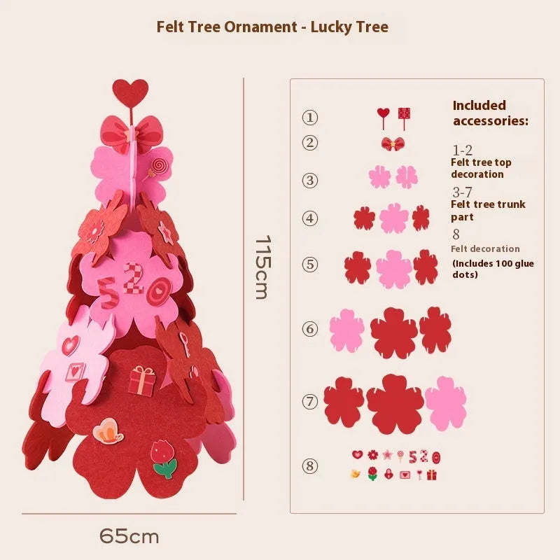 Felt happy tree ornament with carved modern art details for wedding decoration