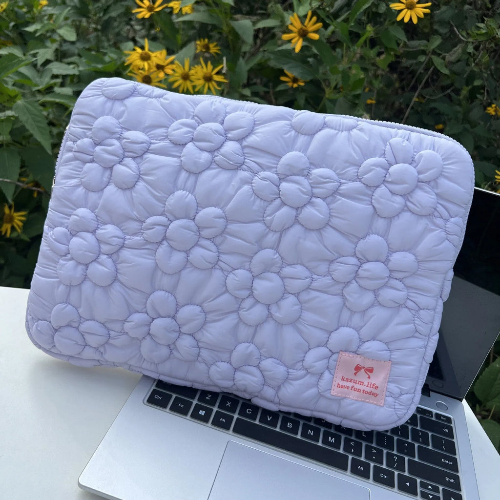 South Korea embroidered bubble cotton flower tablet PC bag for 11 13 15 inch notebook storage, milky white
