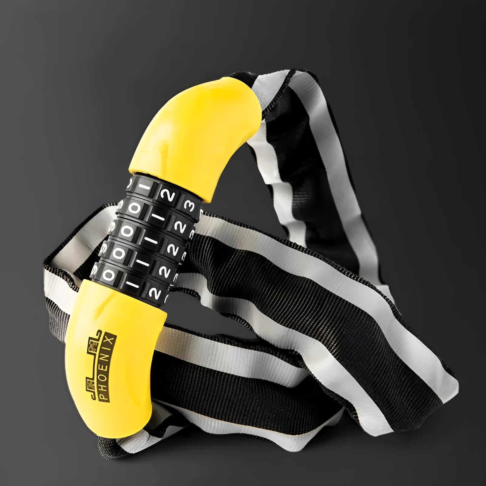 95cm zinc alloy bicycle chain lock in black or yellow with anti-hydraulic shear construction