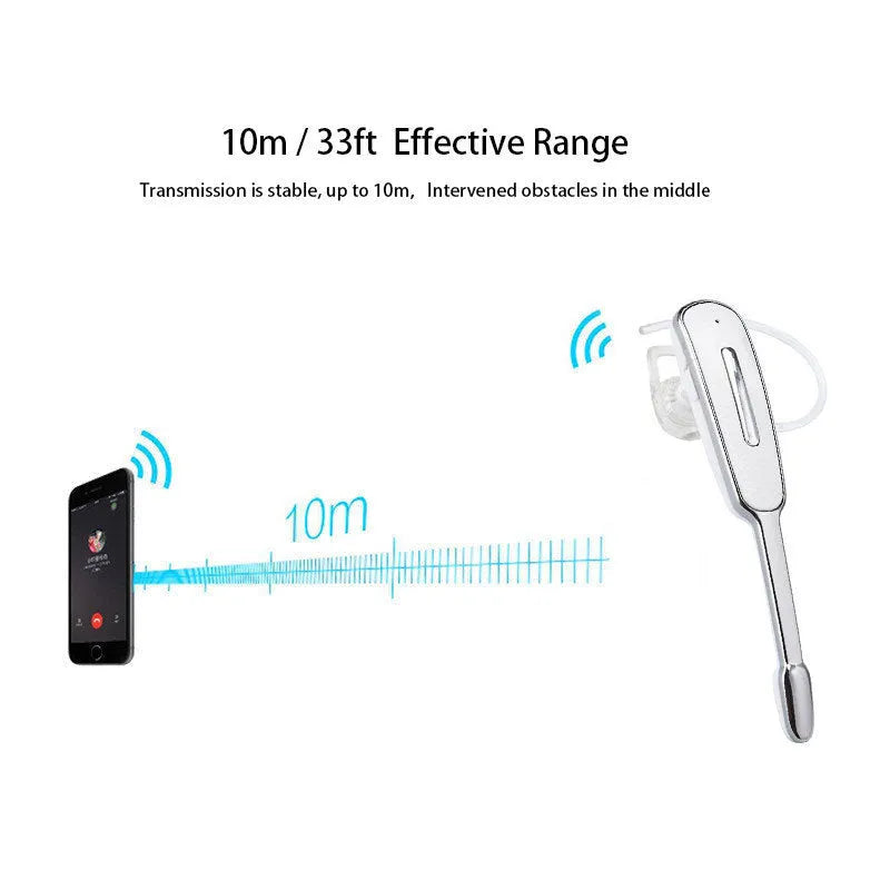 Leather pattern Bluetooth headset mono earplug in Black Silver with single side strip design
