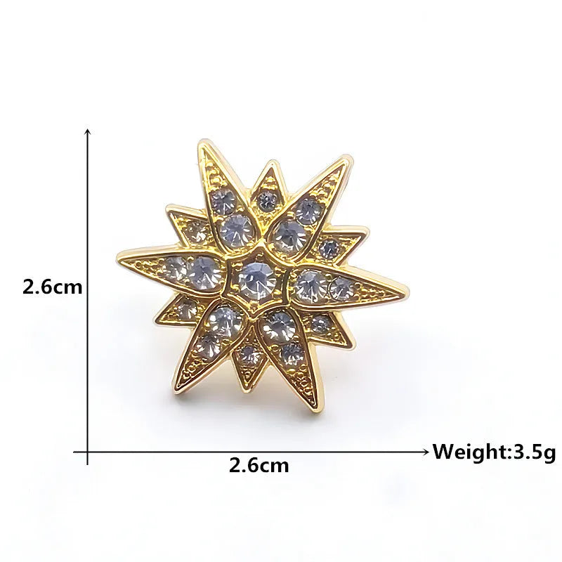 Unisex zinc alloy six-pointed star brooch with diamond-like stones in ink blue, gold, and silver options