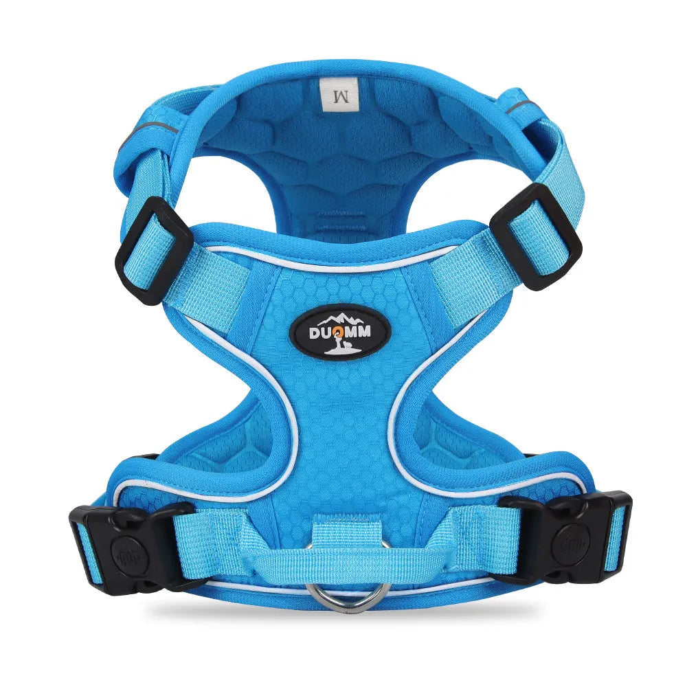 Reflective dog harness vest in orange with handle and round rope, Oxford cloth construction