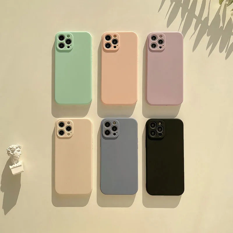 Frosted matte finish TPU phone case for iPhone 14 in slate blue colour on a white background.