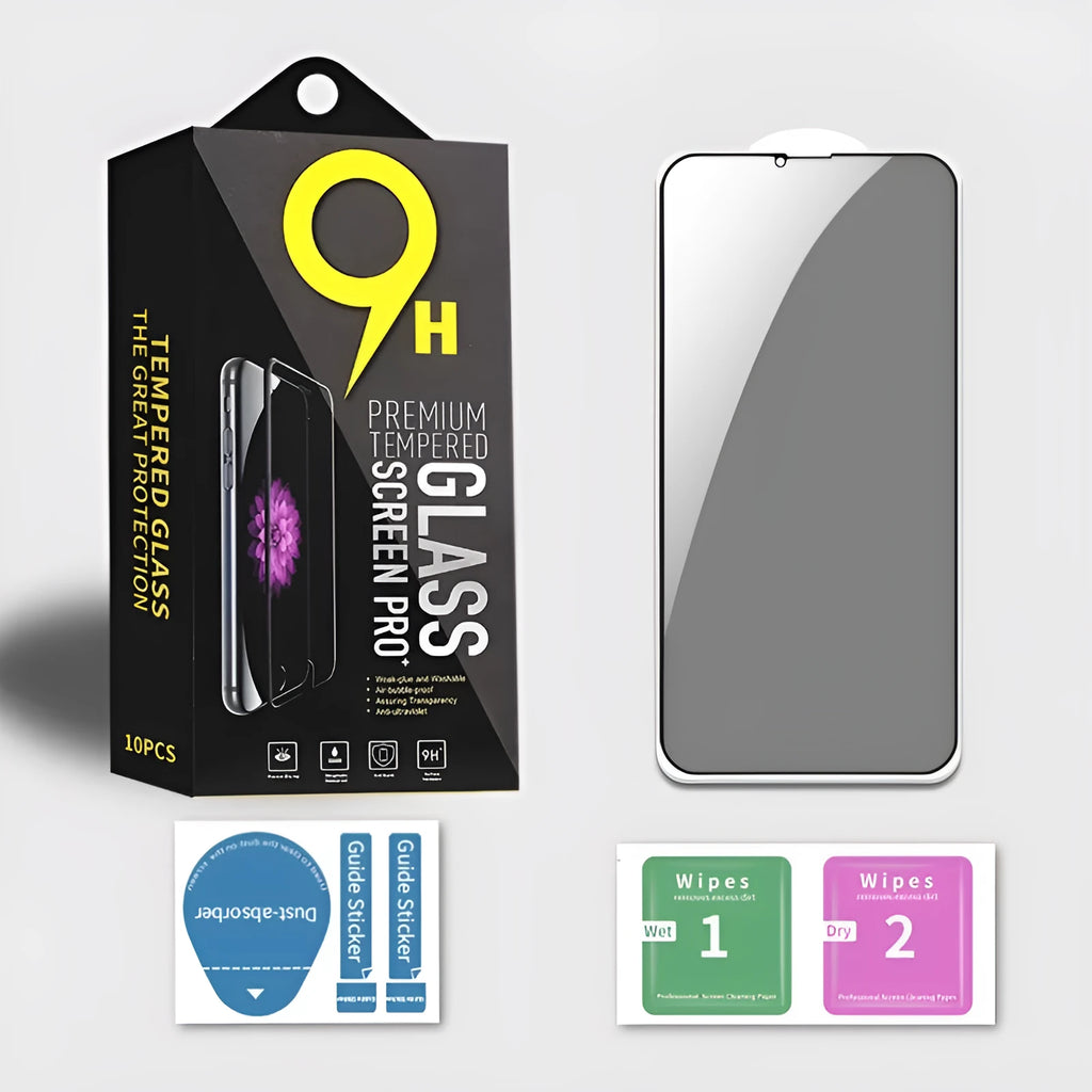 Black bare mold privacy tempered glass screen protector for iPhone models 13 14 15 series