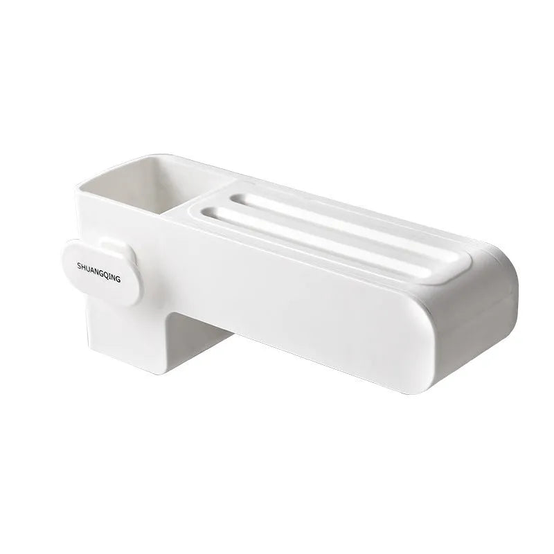 Modern white plastic kitchen knife storage rack with seven slots for organising cutlery
