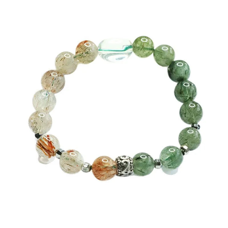 Green quartz rutilated black gold Super Seven bracelet Chinese style 8.5mm
