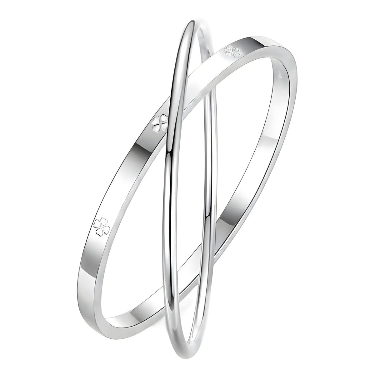 Women's silver-plated copper closed double ring bracelet in a geometric shape, smooth surface, available in 56mm to 62mm sizes