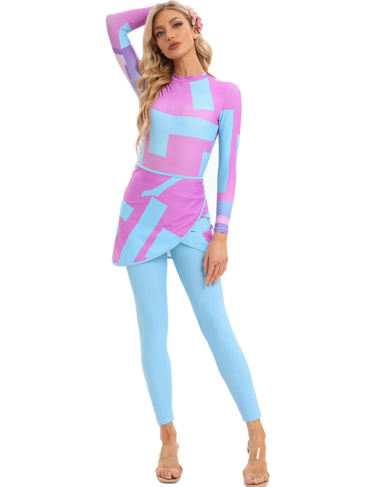 Conservative Muslim beach swimsuit three-piece set with apron in polyester fabric