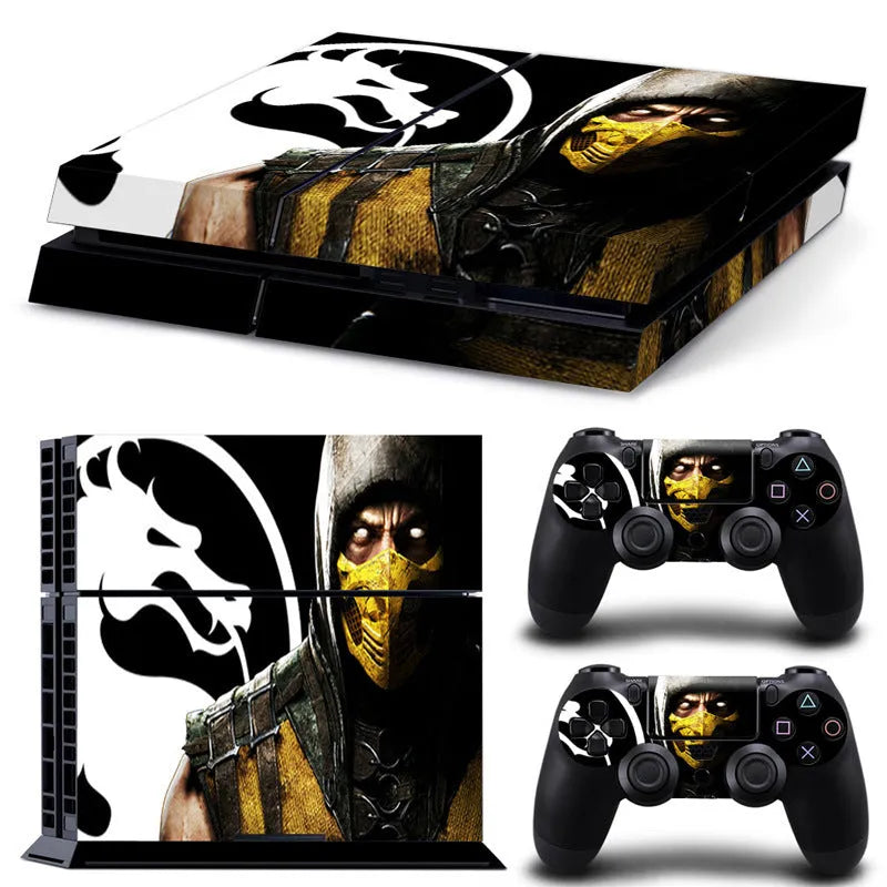 PS4 game console protective film kit showing 0.001mm thickness with multiple style options