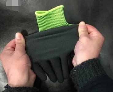 Fluorescent yellow nitrile dipped gardening gloves with knit lining and long sleeve cuffs in sizes S M L