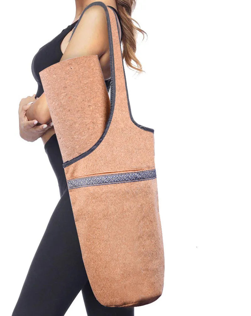 Cork yoga backpack in Cork colour with oversized zip pockets, made from cork and polyester.