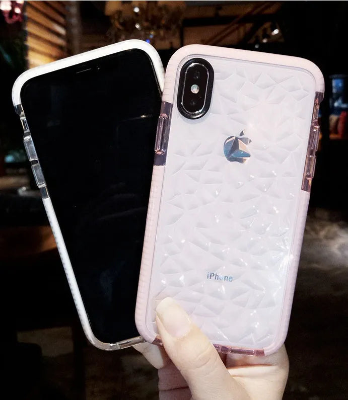 Simple striped soft TPU iPhone case on a phone, showing pink border colour option.