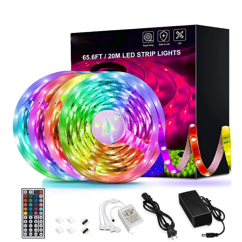 20-metre RGB LED strip light with 360 SMD 5050 diodes and 44-key remote control for room decoration